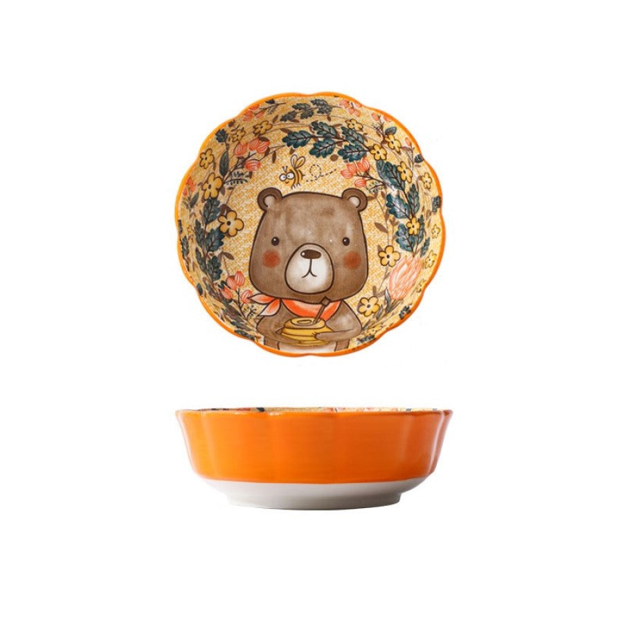 Adorable Nordic Forest Friends Honey Bear Ceramic Scalloped Bowl