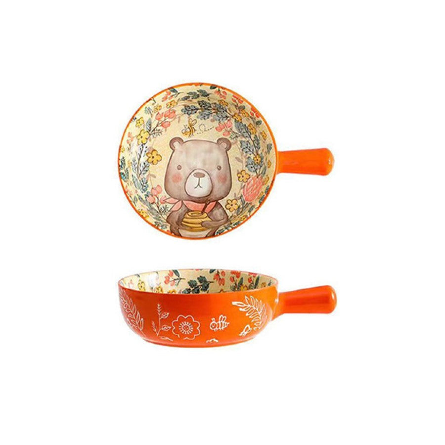 Adorable Nordic Forest Friends Honey Bear Ceramic Baking Bowl With Handle