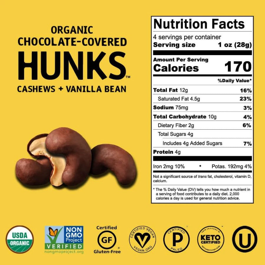 Hu Organic Chocolate Covered Cashews With Vanilla Bean Nutrition Facts