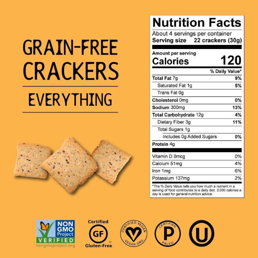 Hu Non-GMO Grain-Free Everything Crackers Nutrition Facts