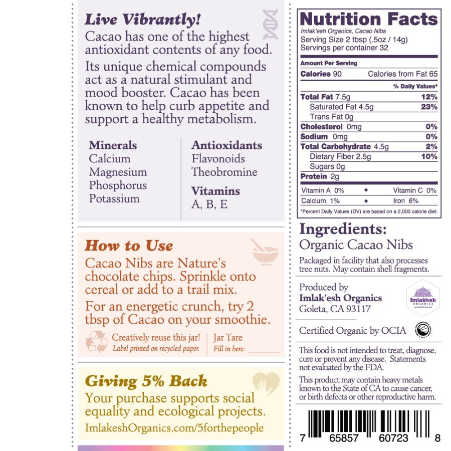 Imlakesh Organic Cocoa Nibs Ingredients Nutrition Facts