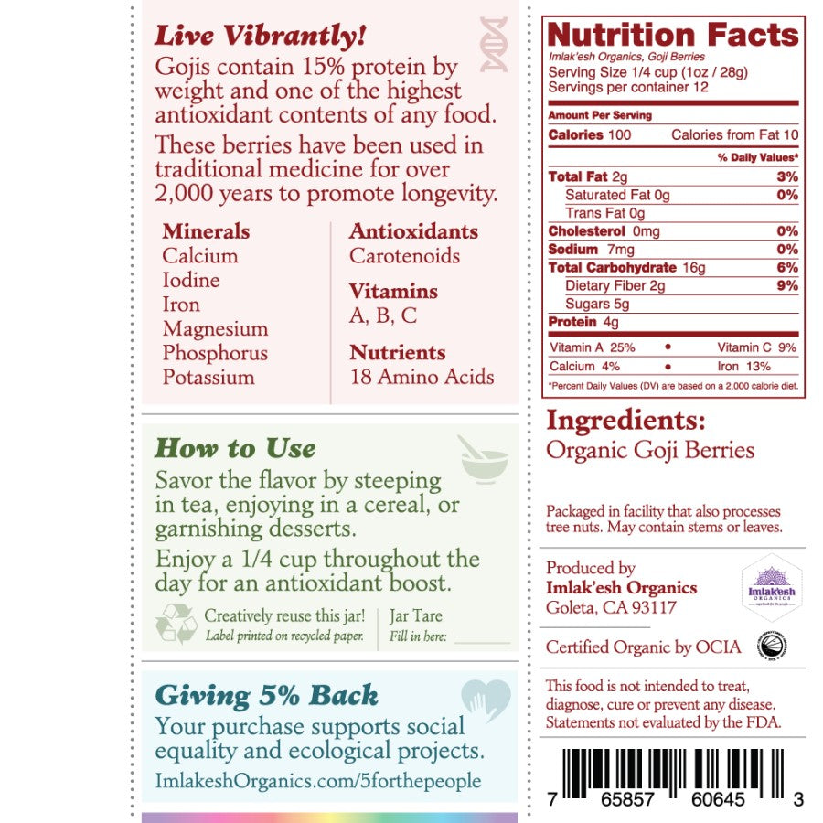 Imlakesh Organic Goji Berries Ingredients Nutrition Facts