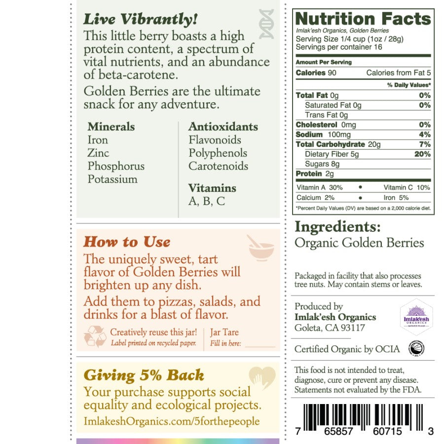 Imlakesh Organic Golden Berries Ingredients Nutrition Facts