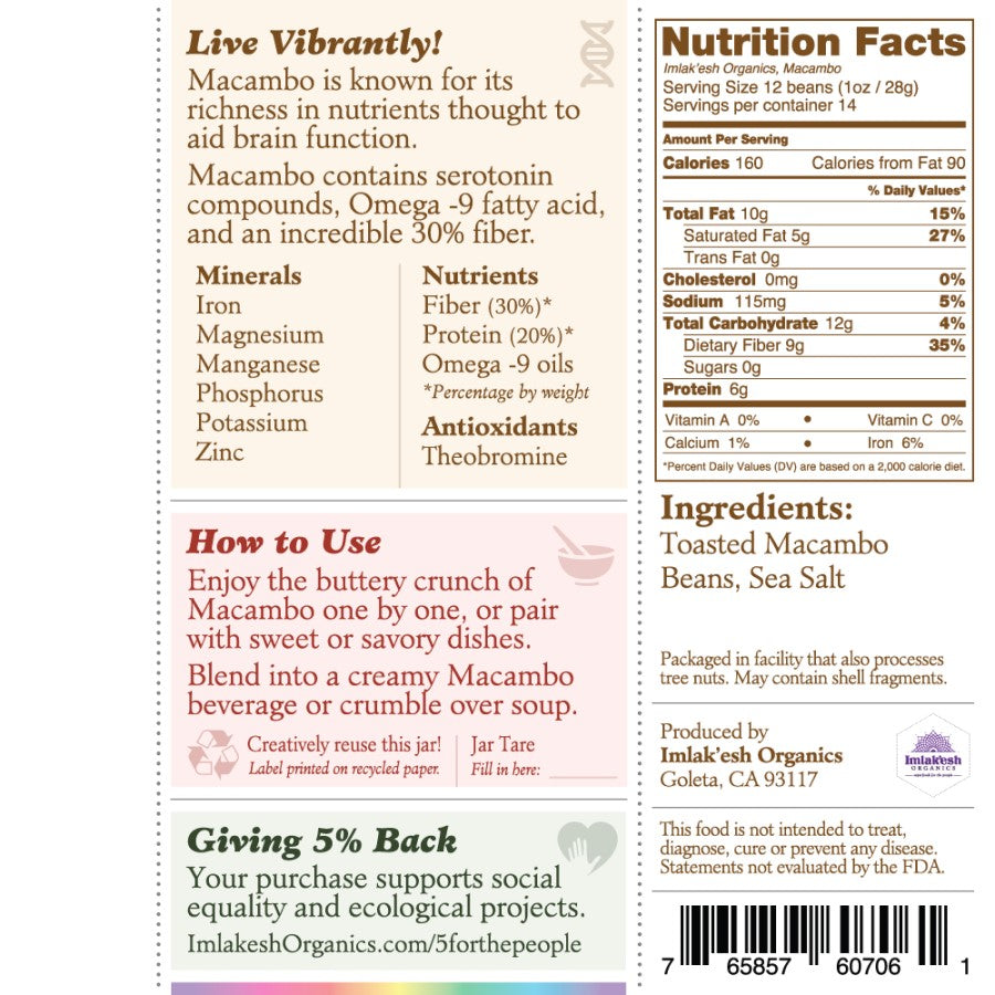 Imlakesh Organic Macambo Beans Ingredients Nutrition Facts