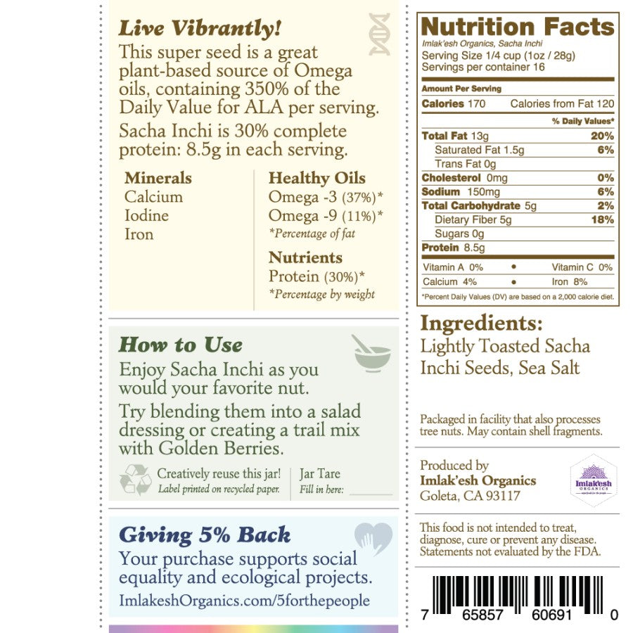 Imlakesh Organic Sacha Inchi Nuts Ingredients Nutrition Facts