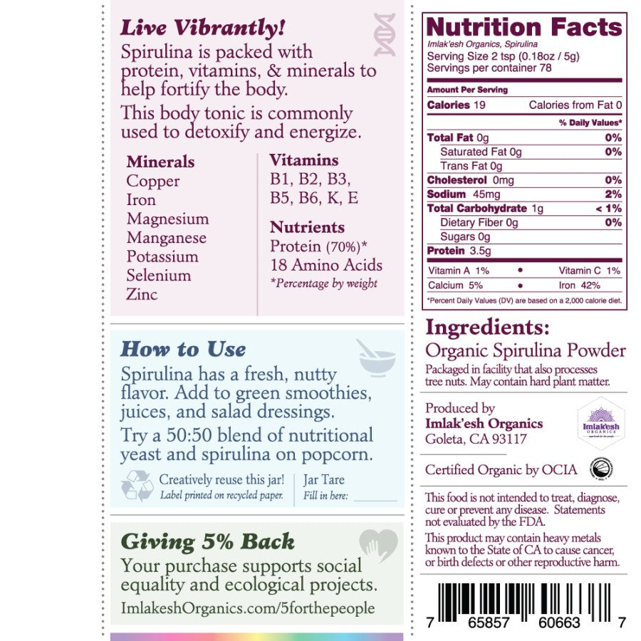 Imlakesh Organic Spirulina Powder Ingredients Nutrition Facts