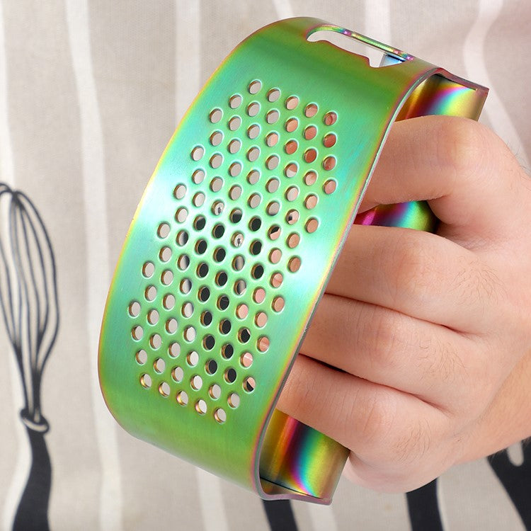 Pretty Iridescent Color Stainless Steel Curved Garlic Rocker Press Kitchen Tool