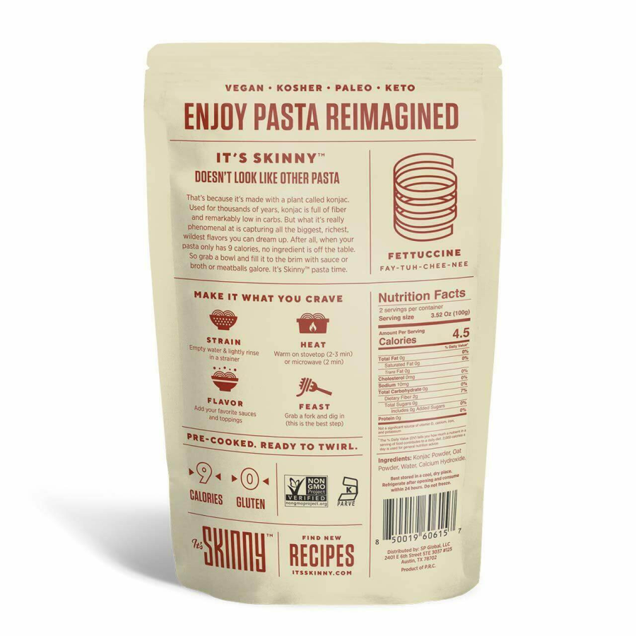 Vegan Paleo Keto Pasta It's Skinny Fettuccine Noodles Non-GMO Ingredients With Konjac