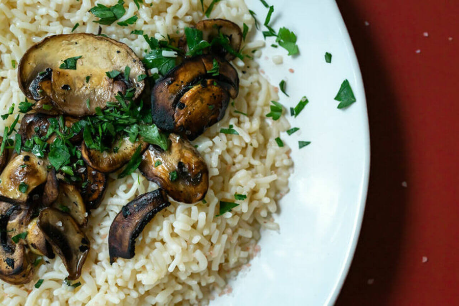 Delicious Mushroom Topped Rice Dish Made With It's Skinny Pasta Rice