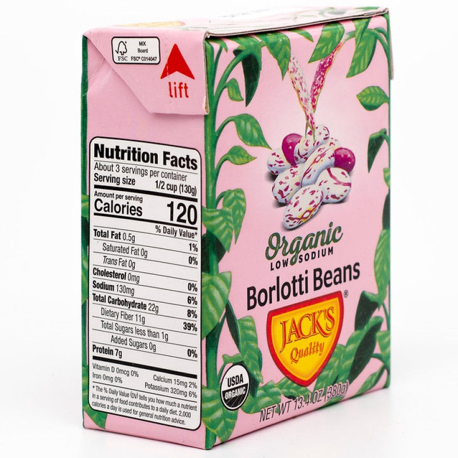 Organic Low Sodium Borlotti Beans Jack's Quality FSC Certified Box Of Beans Nutrition Facts