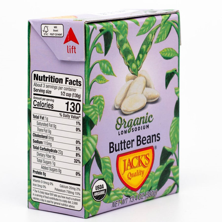 Organic Low Sodium Butter Beans Jack's Quality FSC Certified Box Of Beans Nutrition Facts