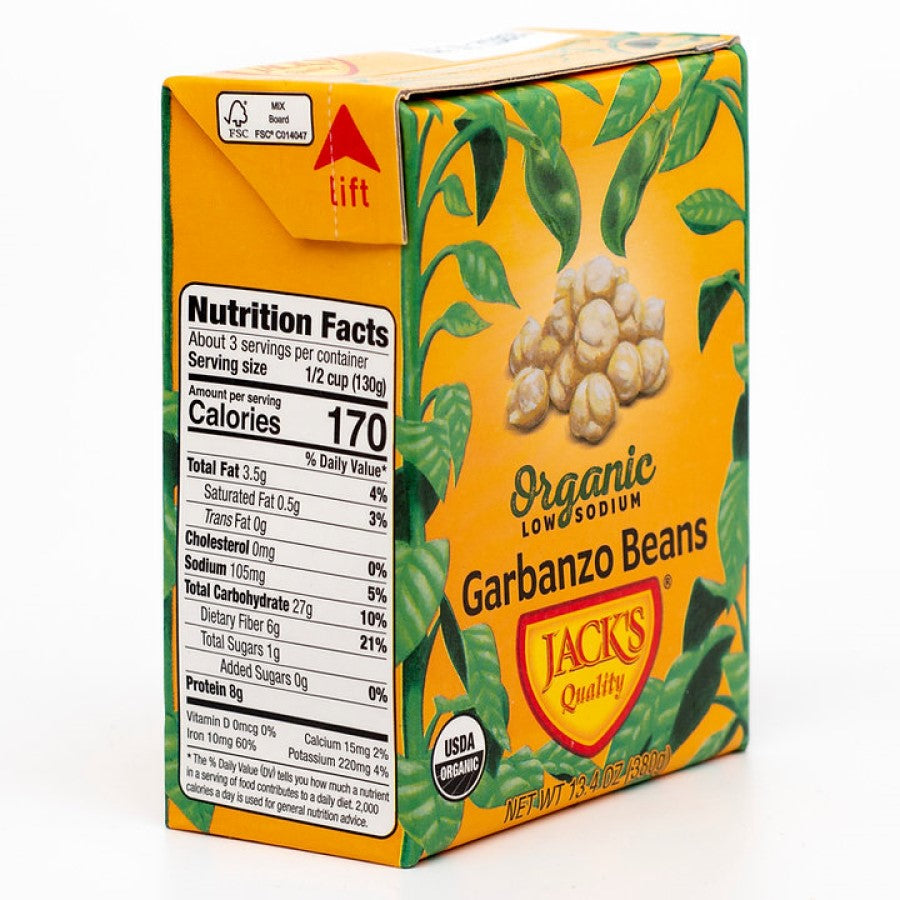 Organic Low Sodium Garbanzo Beans Jack's Quality FSC Certified Box Of Beans Nutrition Facts