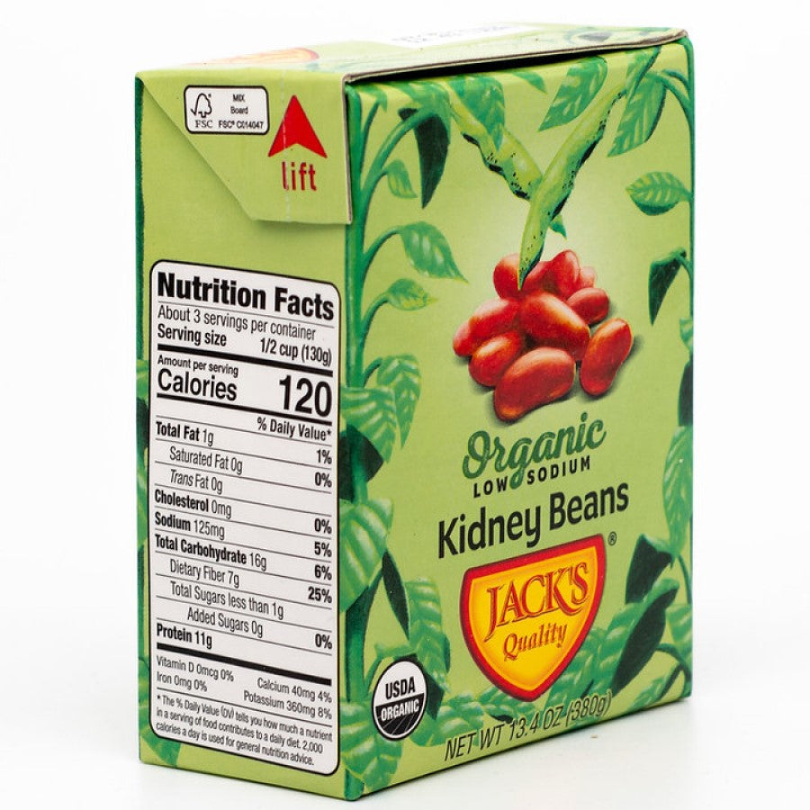 Organic Low Sodium Kidney Beans Jack's Quality FSC Certified Box Of Beans Nutrition Facts