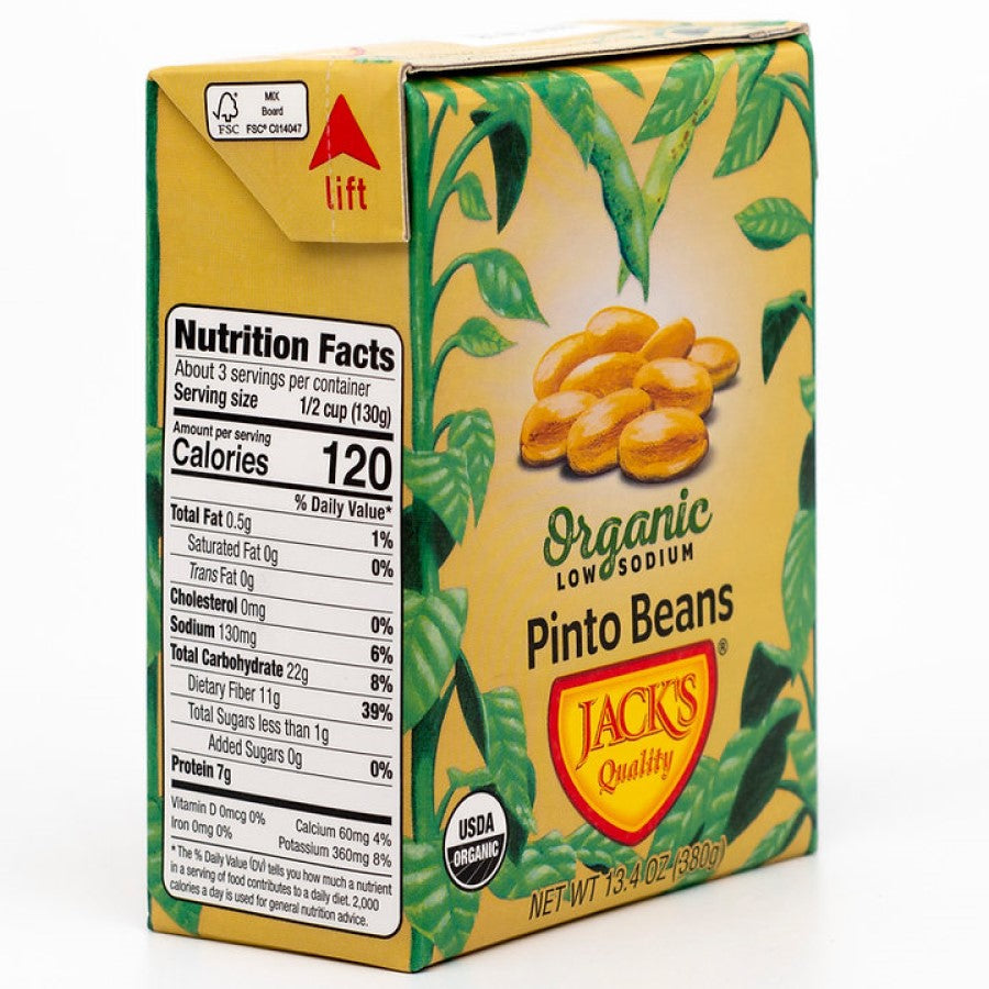 Organic Low Sodium Pinto Beans Jack's Quality FSC Certified Box Of Beans Nutrition Facts