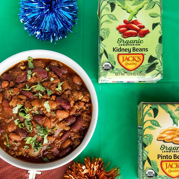 Game Day Chili Recipe Using Organic Jack's Quality Beans Kidney Beans And Pinto Beans In Boxes