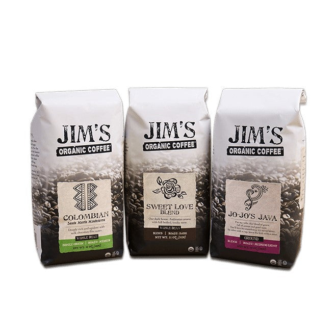 Bags Of Jim's Organic Coffee Colombian Sweet Love Blend Jo-Jo's Java