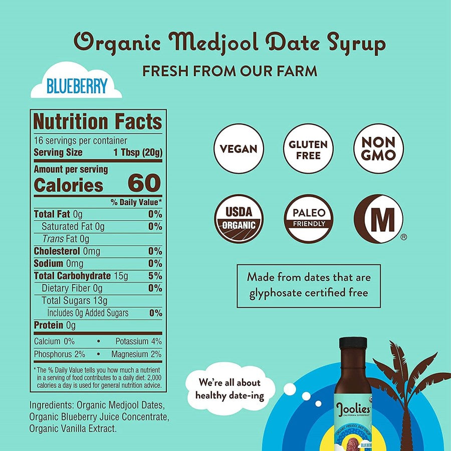 Joolies Blueberry Syrup Paleo Friendly Vegan Gluten Free Organic Medjool Date Syrup Nutrition Facts Ingredients