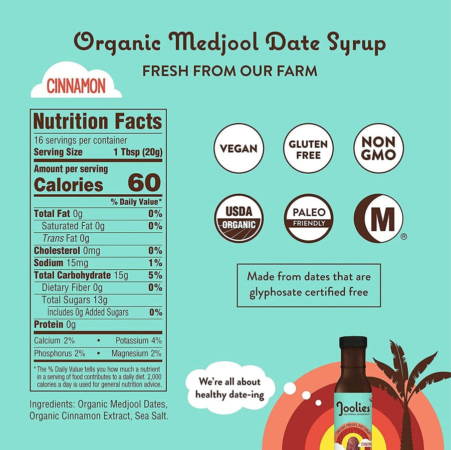 Joolies Cinnamon Syrup Paleo Friendly Vegan Gluten Free Organic Medjool Date Syrup Nutrition Facts Ingredients