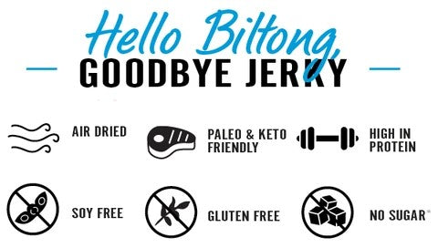 Hello Biltong Goodbye Jerky Air Dried Keto Friendly Kalahari Garlic Snack Food