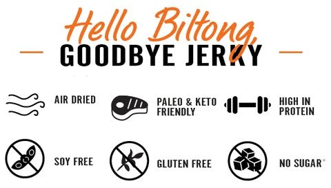 Hello Biltong Goodbye Jerky Air Dried Keto Friendly Kalahari Original Snack Food