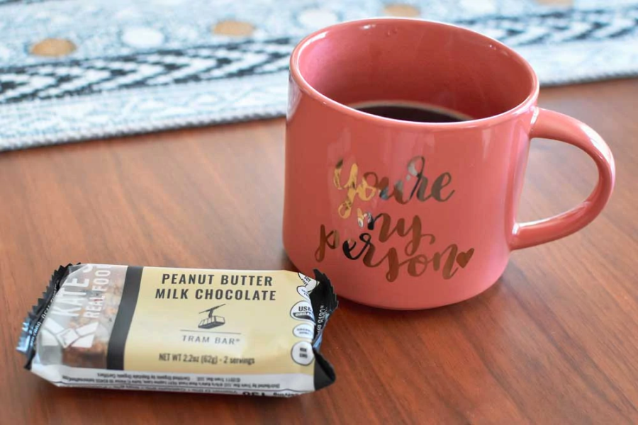 Coffee And Granola Bar Quick Easy Breakfast Kate's Real Food Peanut Butter Milk Chocolate Tram Bar With Coffee In You're My Person Mug