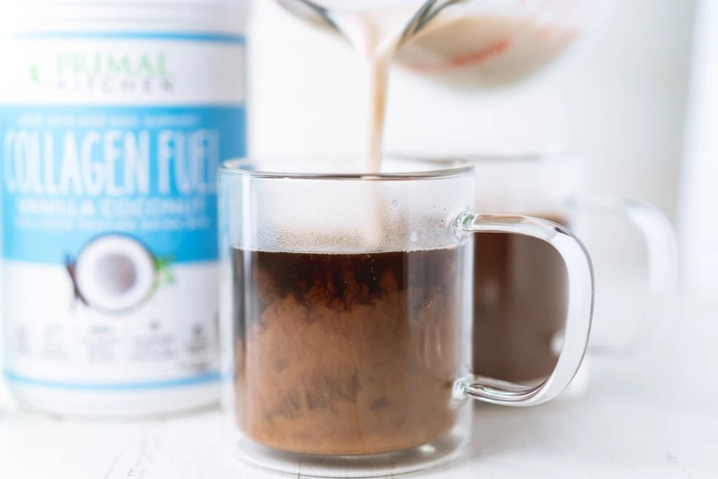 Keto Caramel Macchiato In Glass Mug Recipe Primal Kitchen