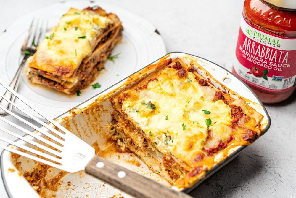 Keto Spicy Lasagna Recipe Made Using Primal Kitchen Marinara Sauce Arrabbiata