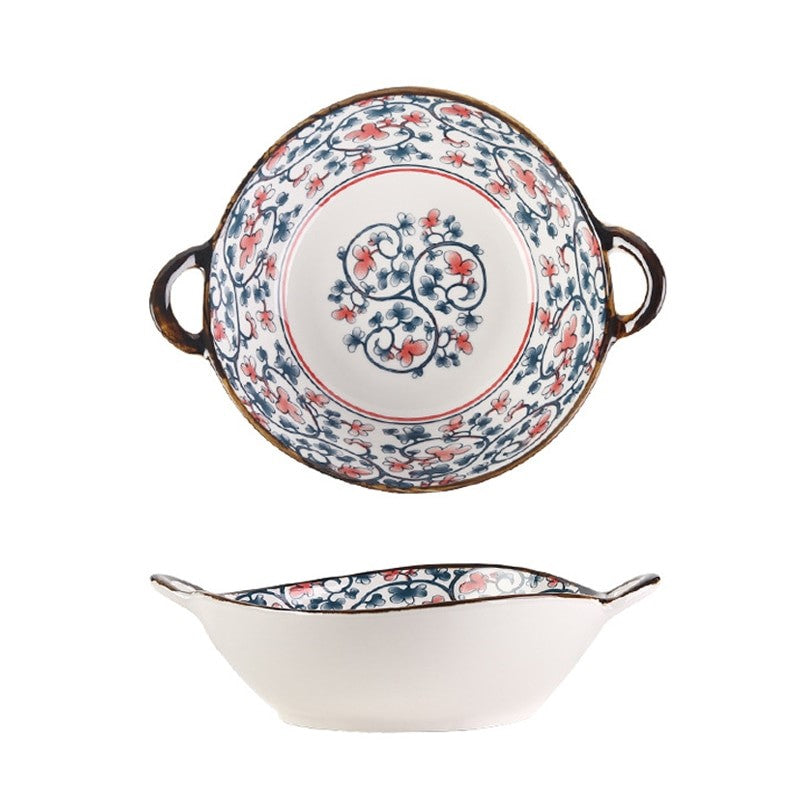 Farmhouse Decorative Bowl Irregular Shaped Ceramic Dish With Handles Oriental Style Kinmokusei