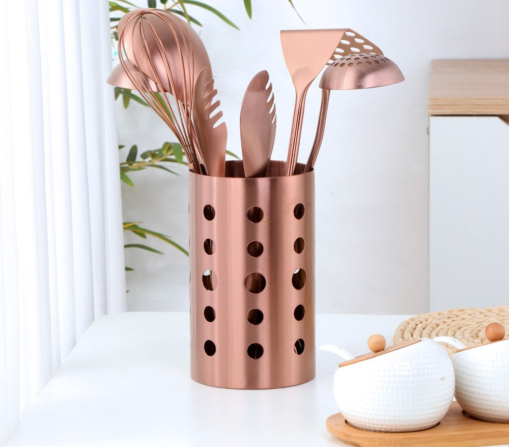Rose Gold Color Kitchen Tools In Matching Stainless Steel Crock Canister