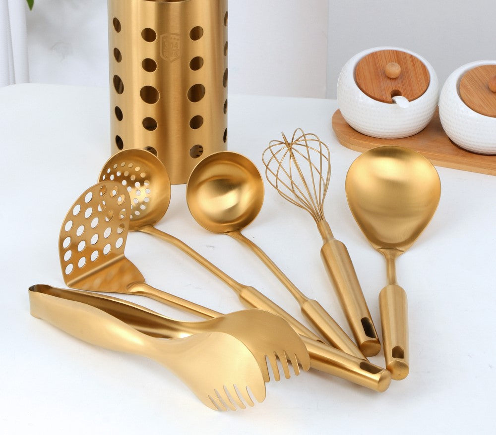 Gold + White Wood Serving Utensils | Kitchen Utensil Set | Wooden Spoon and  Fork | Cooking Utensils | Salad Serving Utensil Set | Set of 2