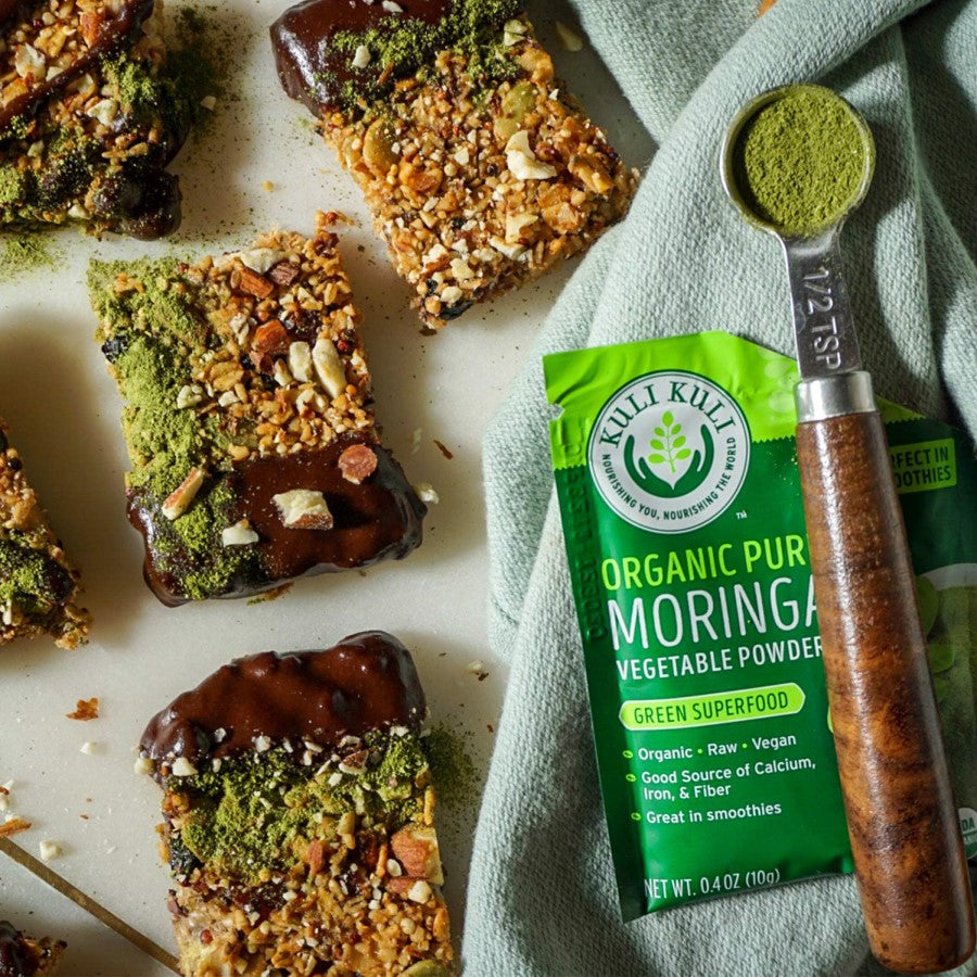 Green Superfood Organic Moringa Vegetable Powder Granola Bar Recipe Using Kuli Kuli Moringa