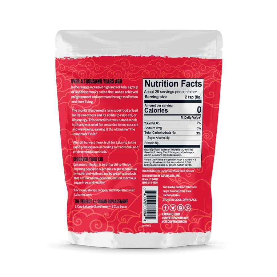 Lakanto Monkfruit Classic Sweetener 8.29oz Bag Nutrition Facts