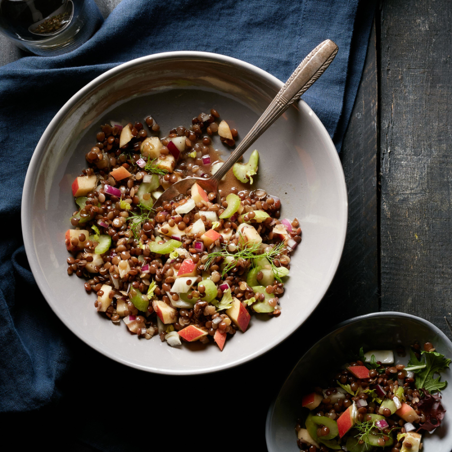 Lentil And Apple Salad With Maple Vinaigrette Made Using Sprouted Lentil Medley From TruRoots