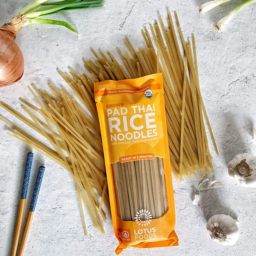Vegan Gluten Free Brown Pad Thai Rice Noodles 100% Organic Whole Grain Rice Pasta