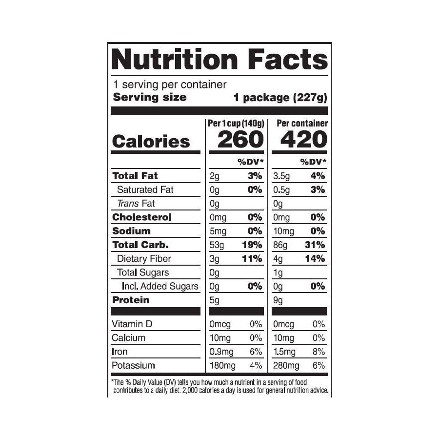 Lotus Foods Brown Jasmine Rice 8 Ounce Heat And Eat Pouch Organic Nutrition Facts