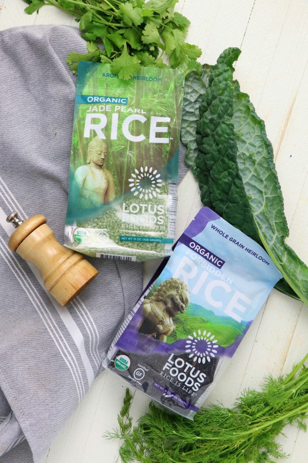 Lotus Foods Organic Rice Jade Pearl And Forbidden Rices With Leafy Greens