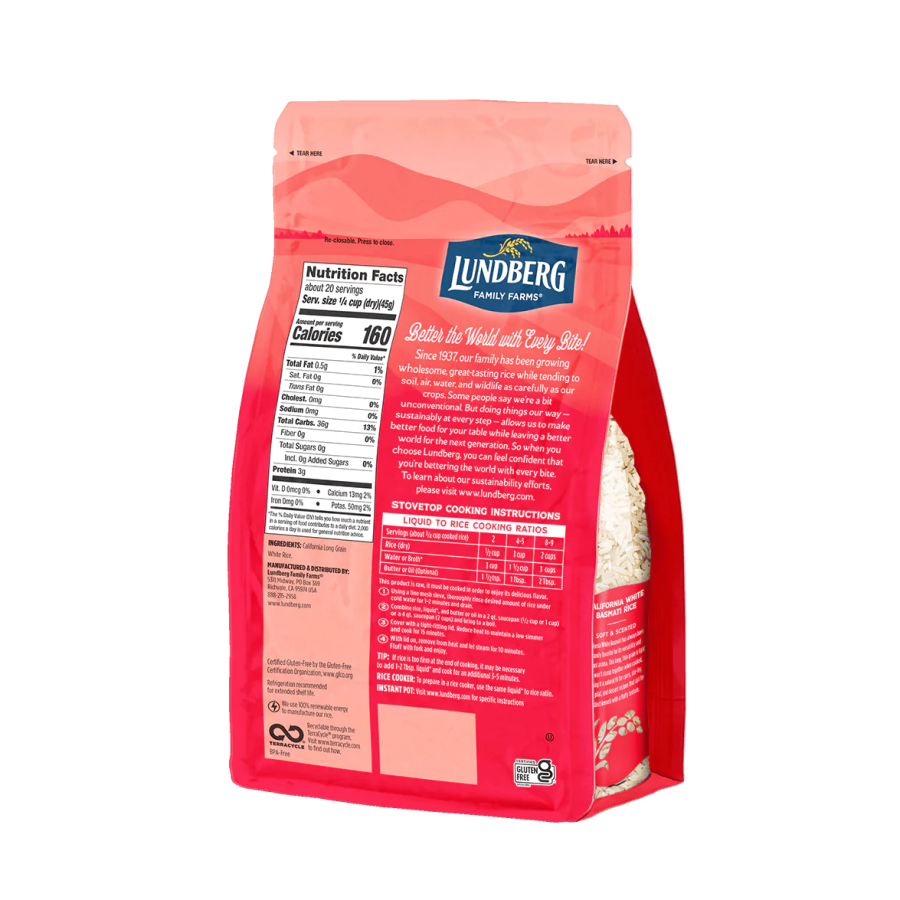 Lundberg White Basmati Non-GMO Rice Nutrition Facts Gluten Free Ingredients