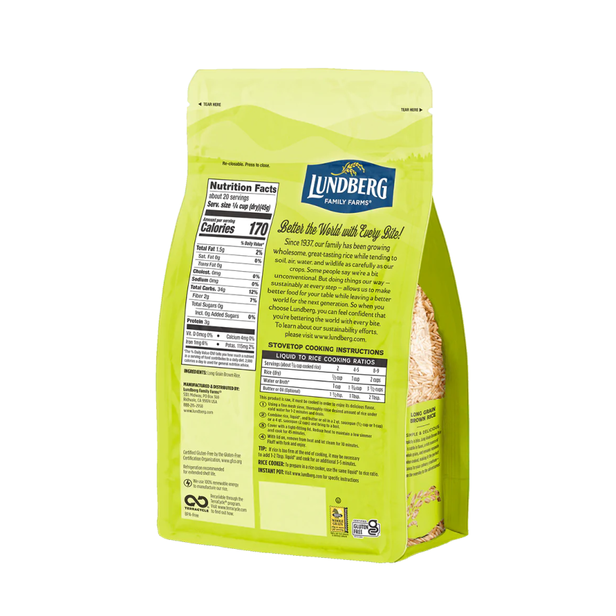 Lundberg Brown Long Grain Sustainable Rice Nutrition Facts Gluten Free Ingredients
