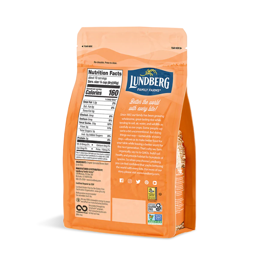 Lundberg Sprouted Brown Short Grain Organic Rice Nutrition Facts Gluten Free Ingredients