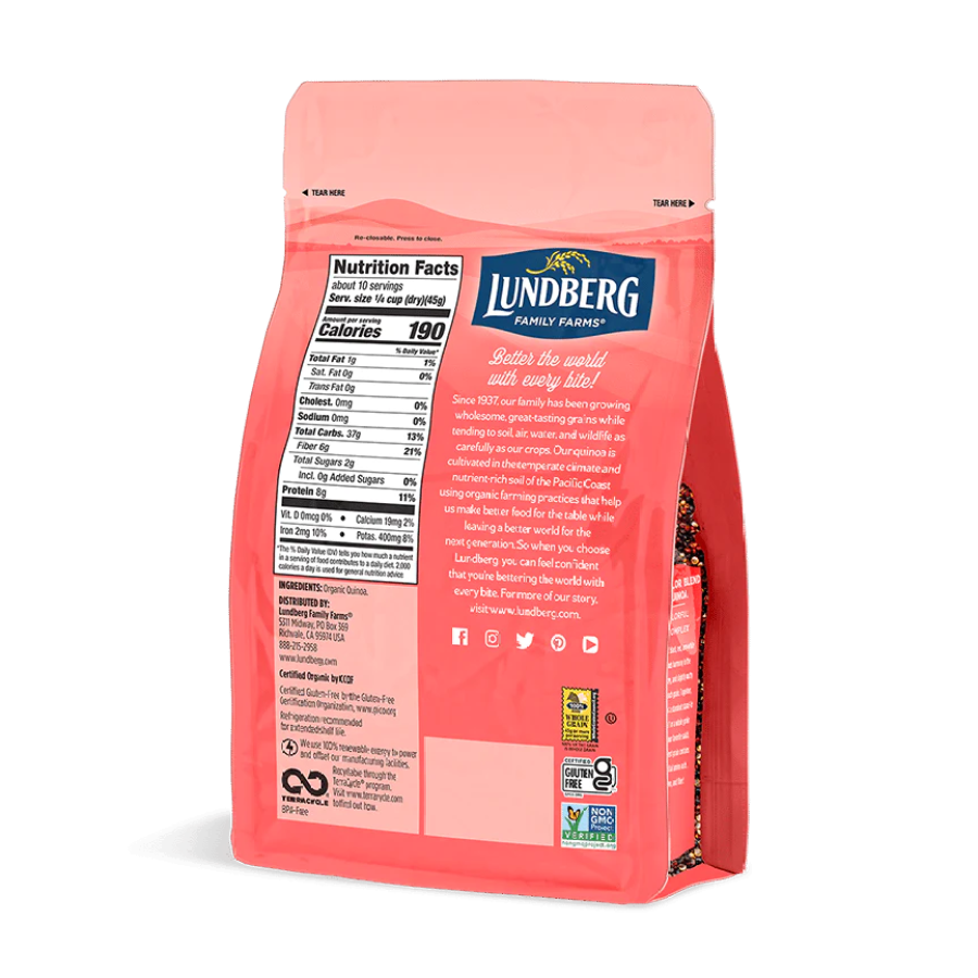 Lundberg TriColor Quinoa Blend Organic Whole Grain Nutrition Facts Gluten Free Ingredients