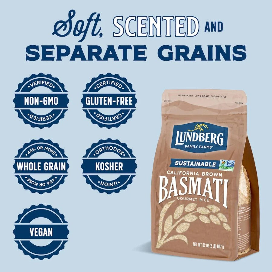 Soft Scented And Separate Grains Non-GMO Gluten Free Whole Grain Vegan Lundberg Sustainable California Brown Basmati Gourmet Rice