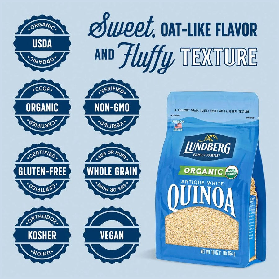 Sweet Oat Like Flavor And Fluffy Texture Organic Non-GMO Gluten Free Whole Grain Vegan Lundberg Organic Antique White Quinoa
