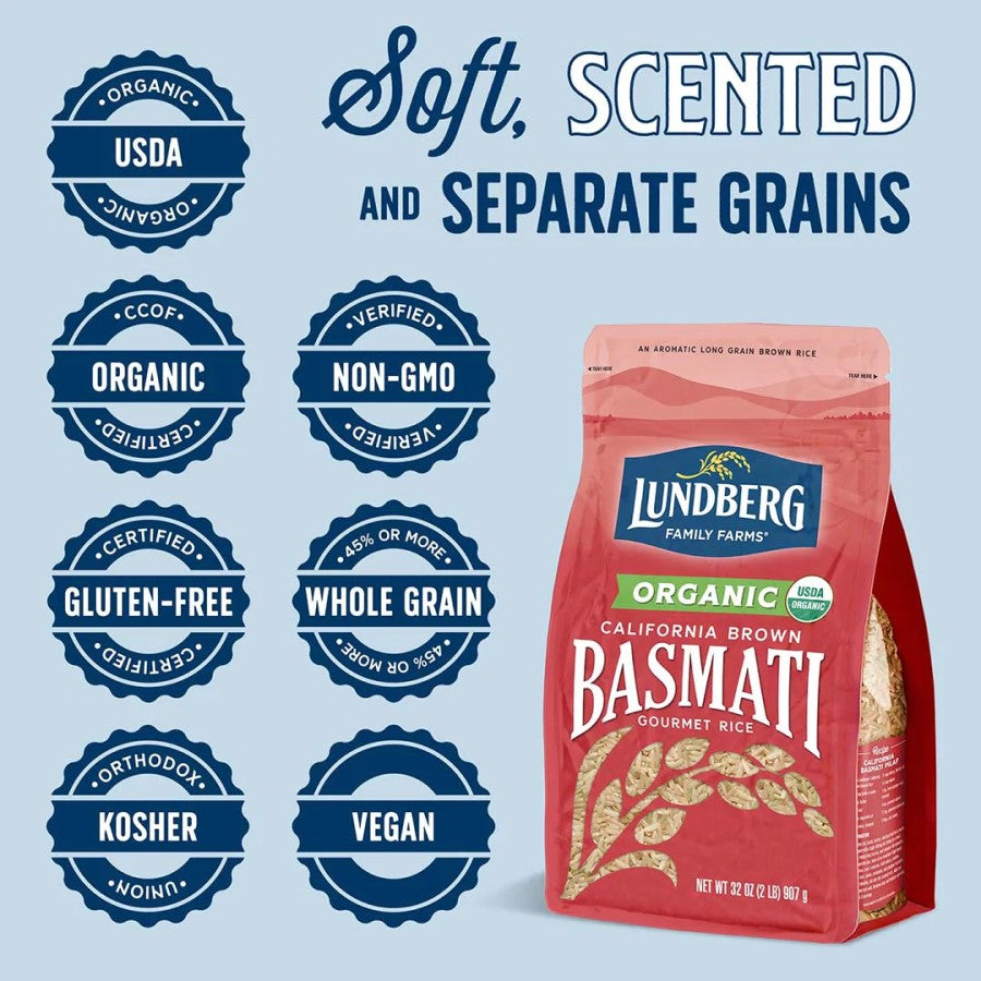 Soft Scented And Separate Grains Organic Non-GMO Gluten Free Whole Grain Vegan Lundberg Organic California Brown Basmati Gourmet Rice