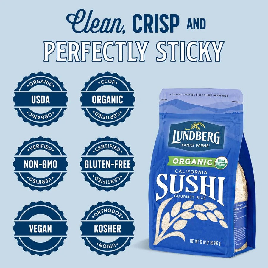 Clean Crisp And Perfectly Sticky Organic Non-GMO Gluten Free Vegan Lundberg Organic California Sushi Gourmet Rice