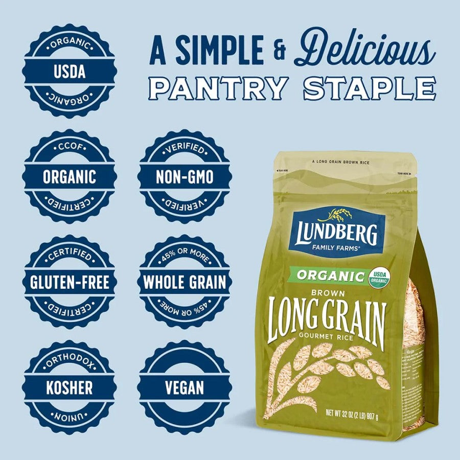 A Simple And Delicious Pantry Staple Organic Non-GMO Gluten Free Whole Grain Vegan Lundberg Organic Brown Long Grain Gourmet Rice