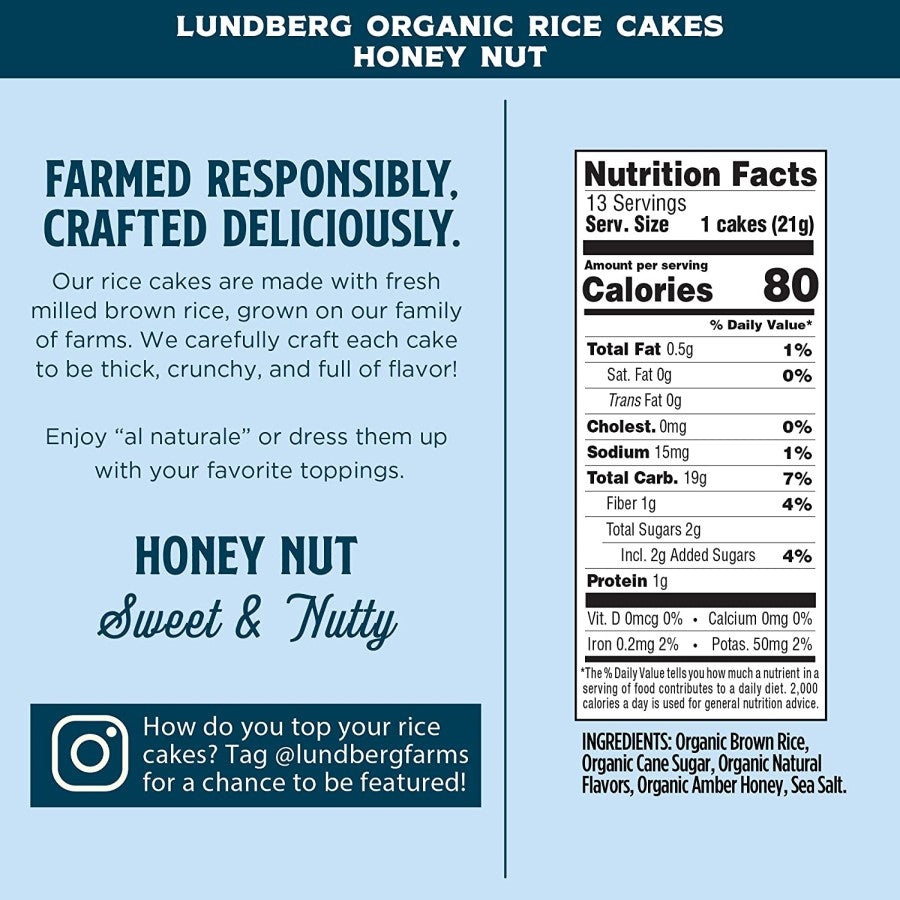 Lundberg Organic Rice Cakes Honey Nut Ingredients
