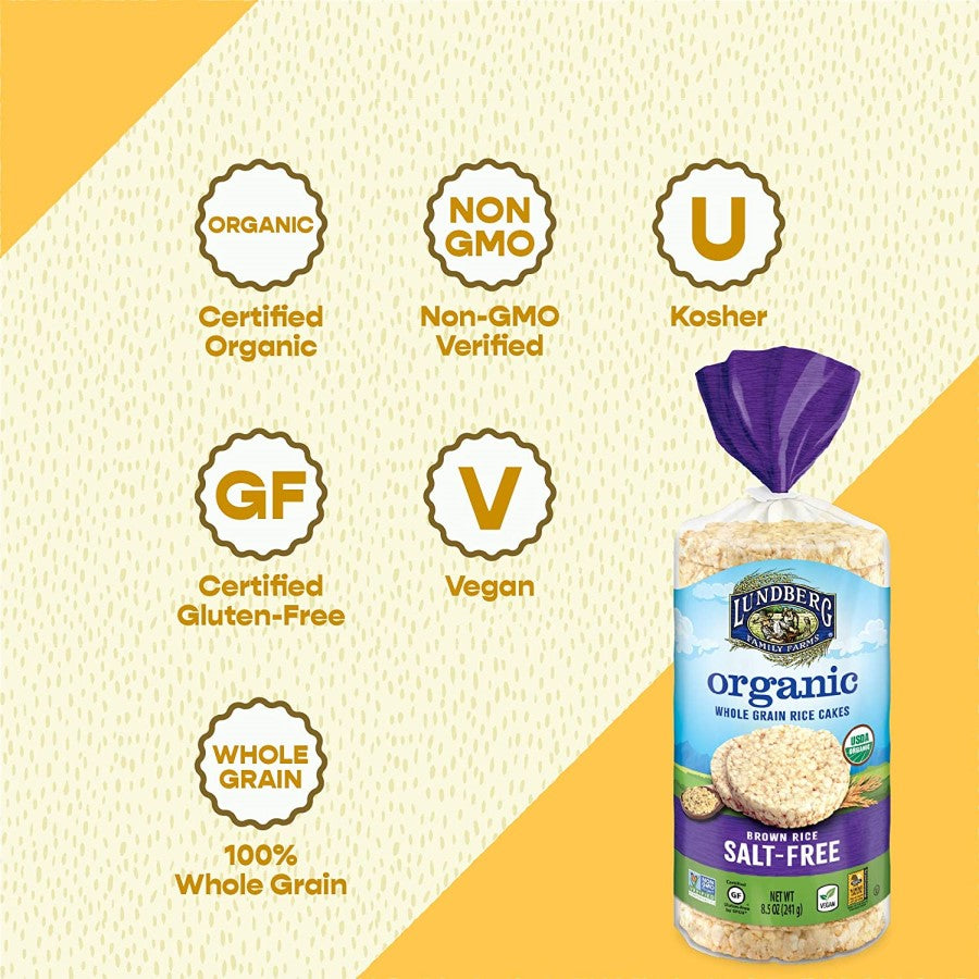Lundberg Brown Rice Salt Free Rice Cakes Are Organic Non-GMO Gluten Free Vegan 100% Whole Grain