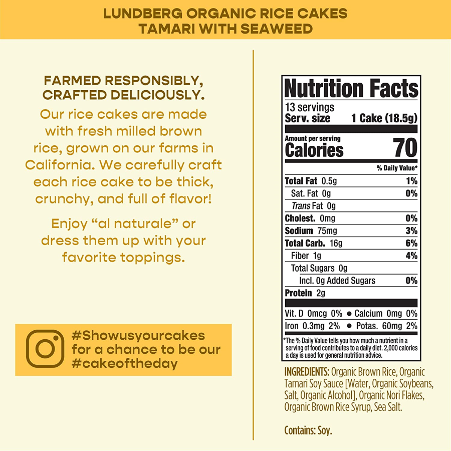 Lundberg Organic Rice Cakes Tamari With Seaweed Ingredients
