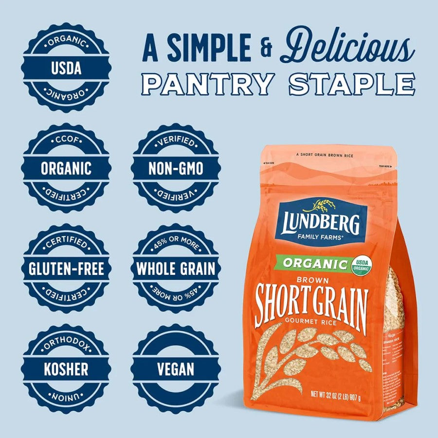 A Simple And Delicious Pantry Staple Organic Non-GMO Gluten Free Whole Grain Vegan Lundberg Organic Brown Short Grain Gourmet Rice