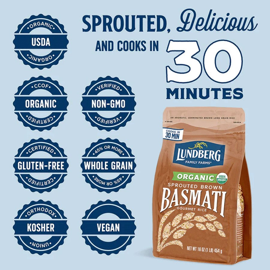 Sprouted Delicious And Cooks In 30 Minutes Organic Non-GMO Gluten Free Whole Grain Vegan Lundberg Organic Sprouted Brown Basmati Gourmet Rice